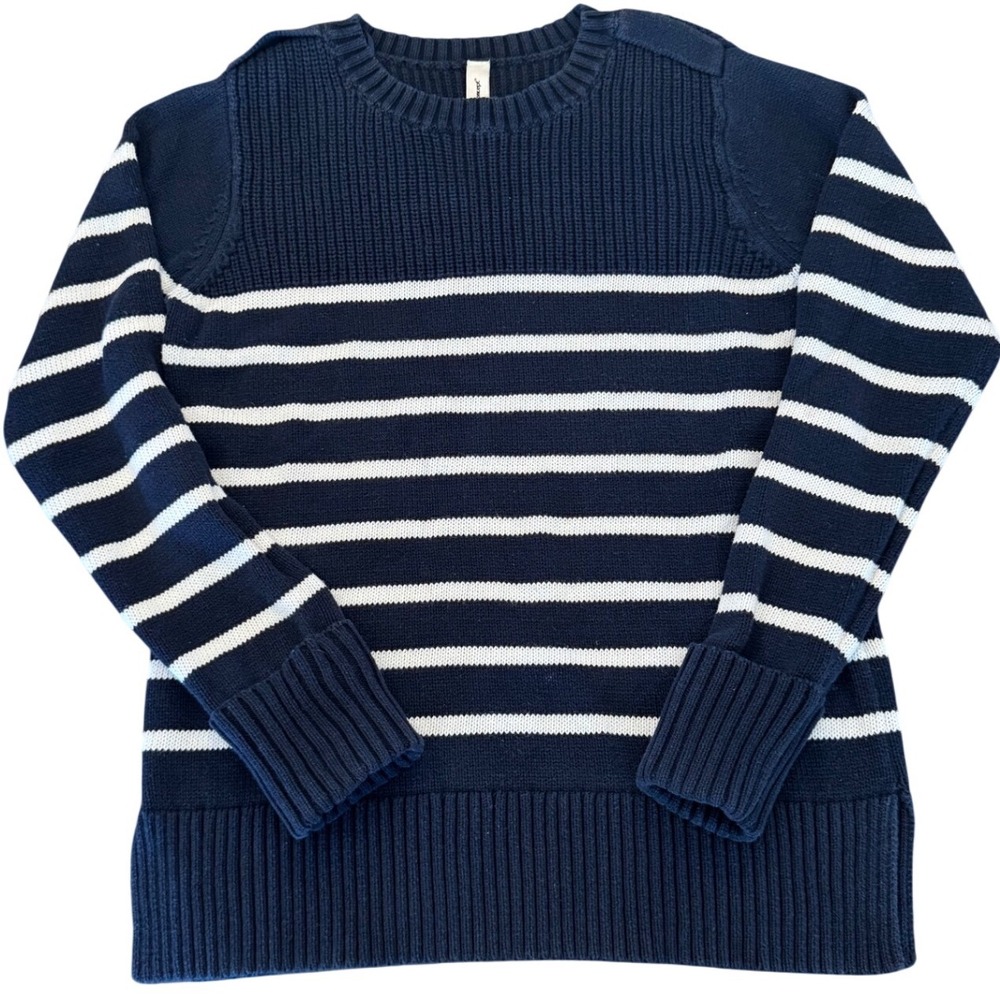 Soyaconcept Navy Blue White Striped Cotton Knit Sweater Crew Neck Nautical XS